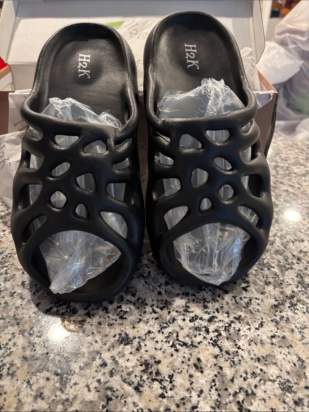 H2K Black Cutout Slip-On Mules for Women